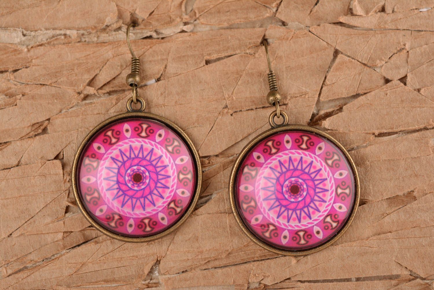 Glass beautiful earrings round pink earrings female jewelry present cute gift photo 1