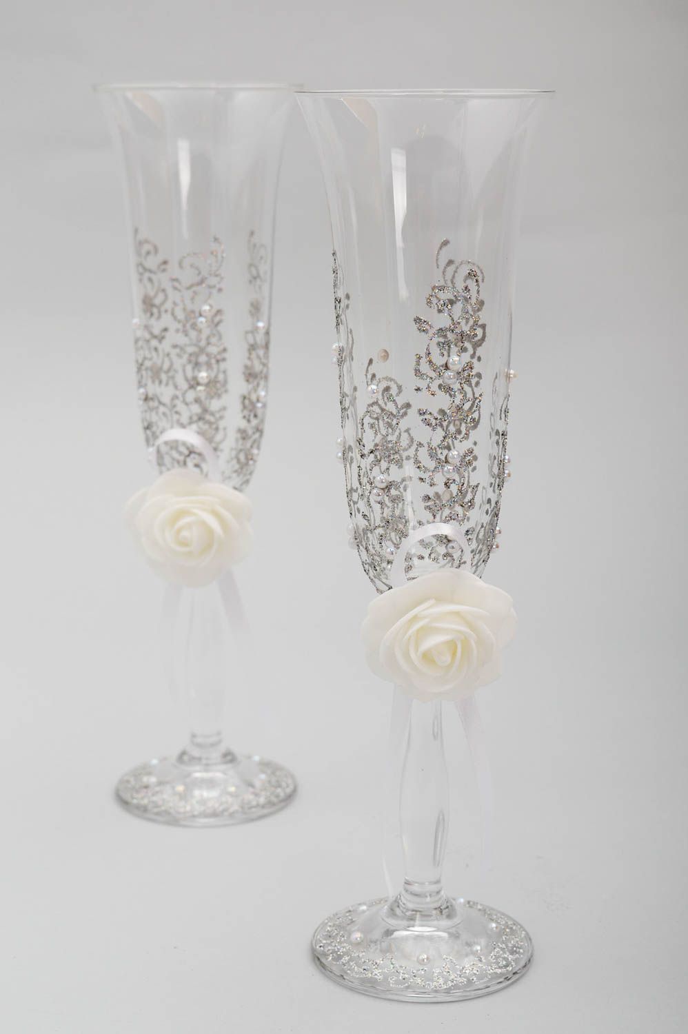 Handmade Gläser Set Geschirr aus Glas Sektgläser zur Hochzeit elegant 2 Stück foto 2