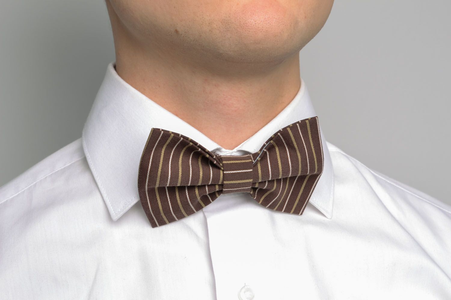 Brown striped bow tie photo 1