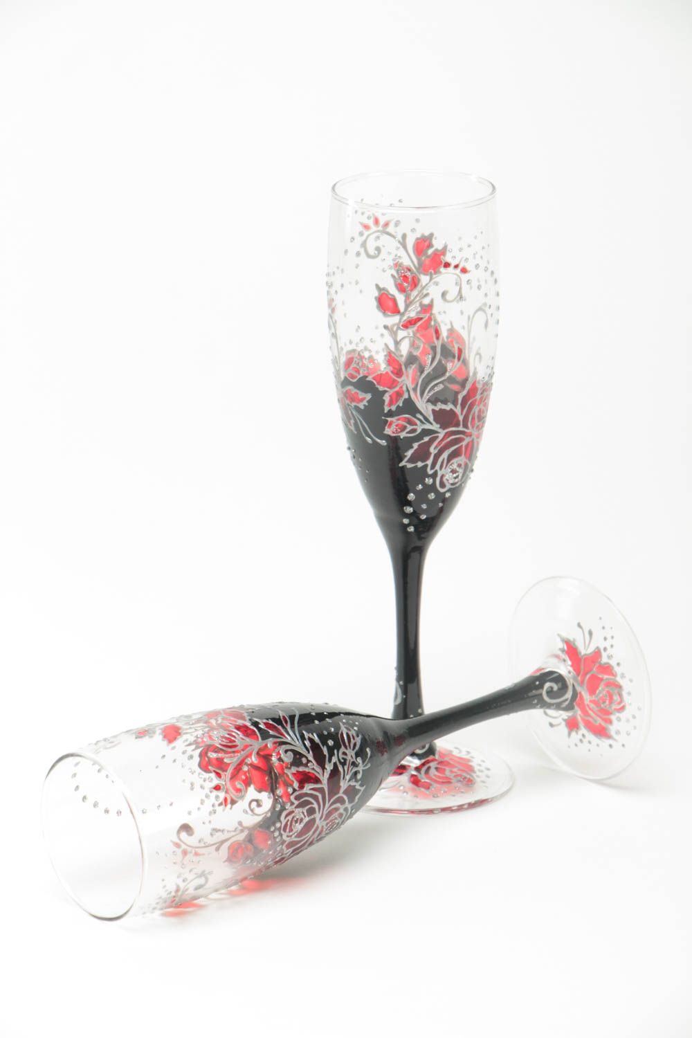 Ensemble de flûtes à champagne en verre peintes faites main 2 pièces 20 cl photo 4