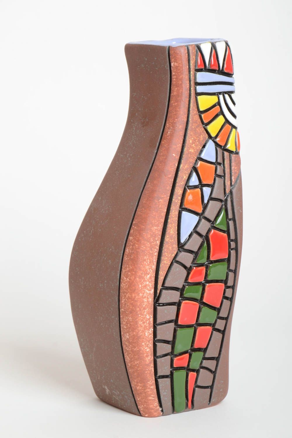 Vase argile Déco maison fait main Cadeau original avec peinture multicolore photo 2