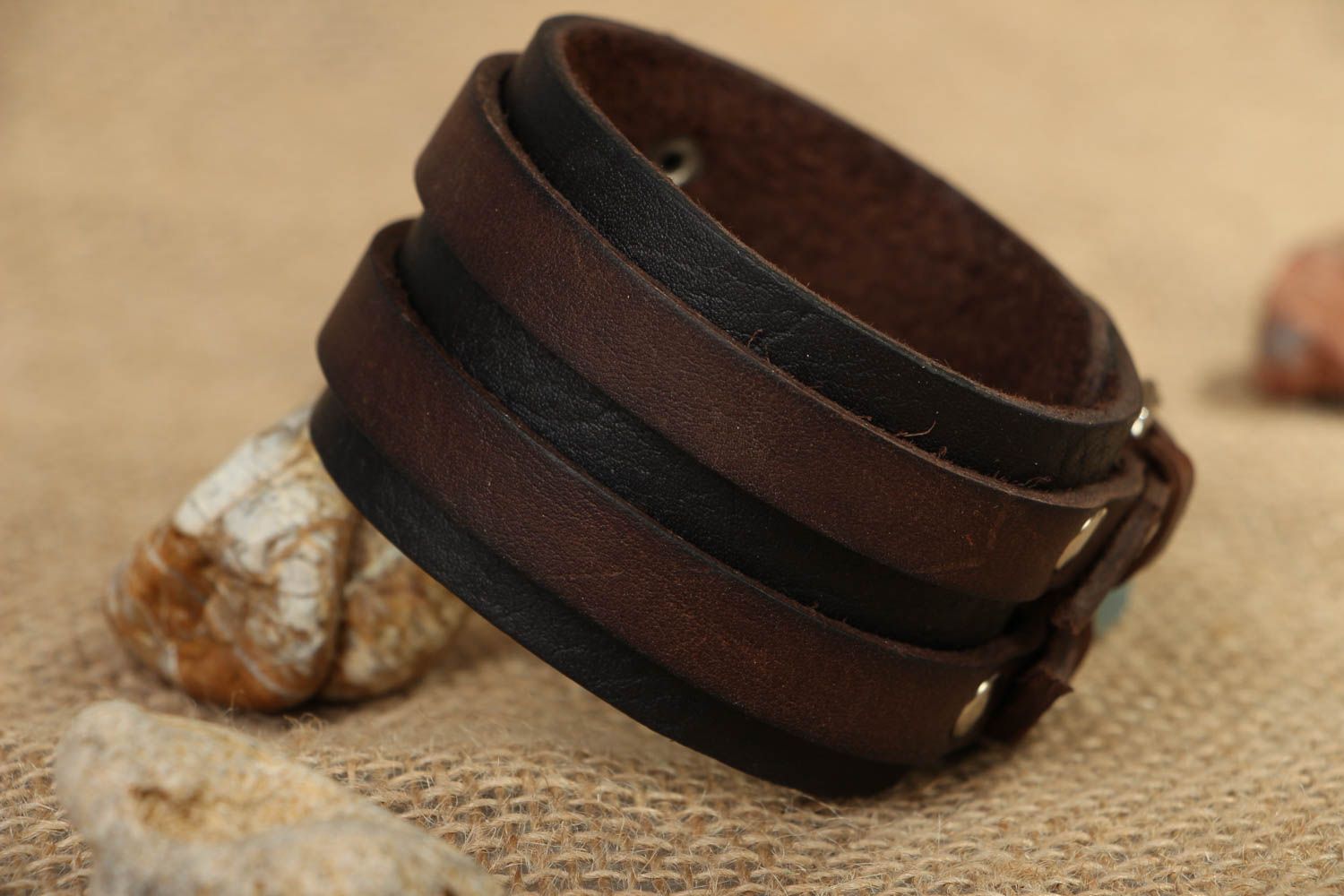 Wide genuine leather bracelet photo 5