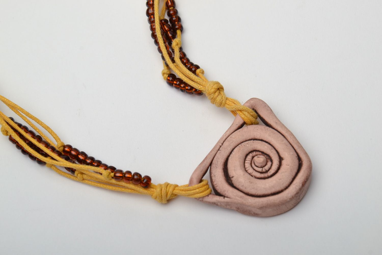 Handmade ceramic neck pendant with beads photo 4
