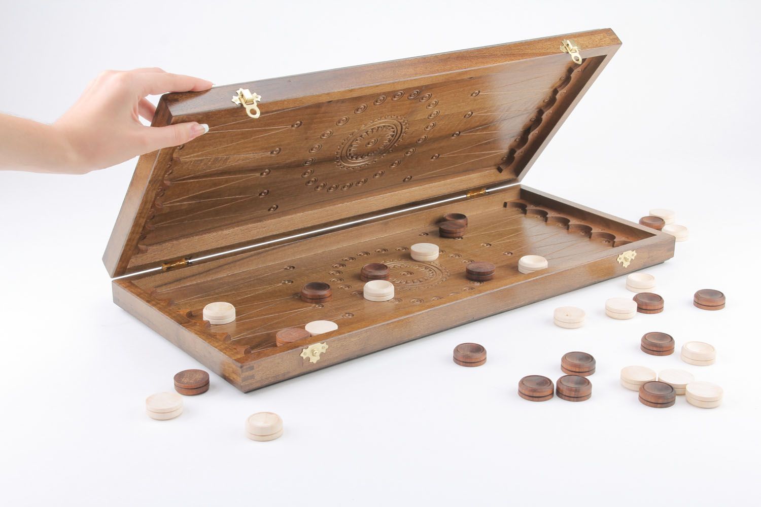 Coffret backgammon en bois fait main photo 4