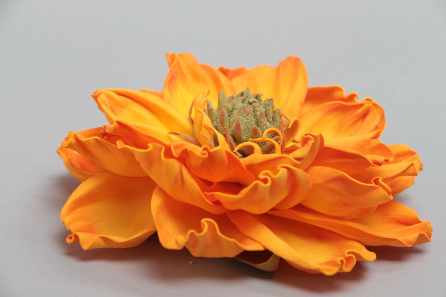 Yellow handmade designer textile foamiran flower for brooch or hair clip making photo 3