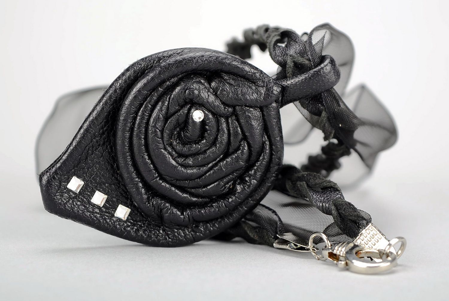 Natural leather pendant Black rose photo 3