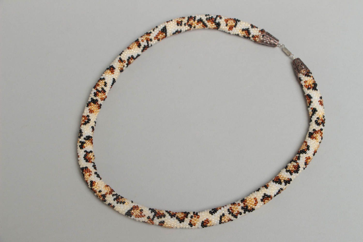 Handmade designer beaded cord necklace with leopard leather pattern for women  photo 2