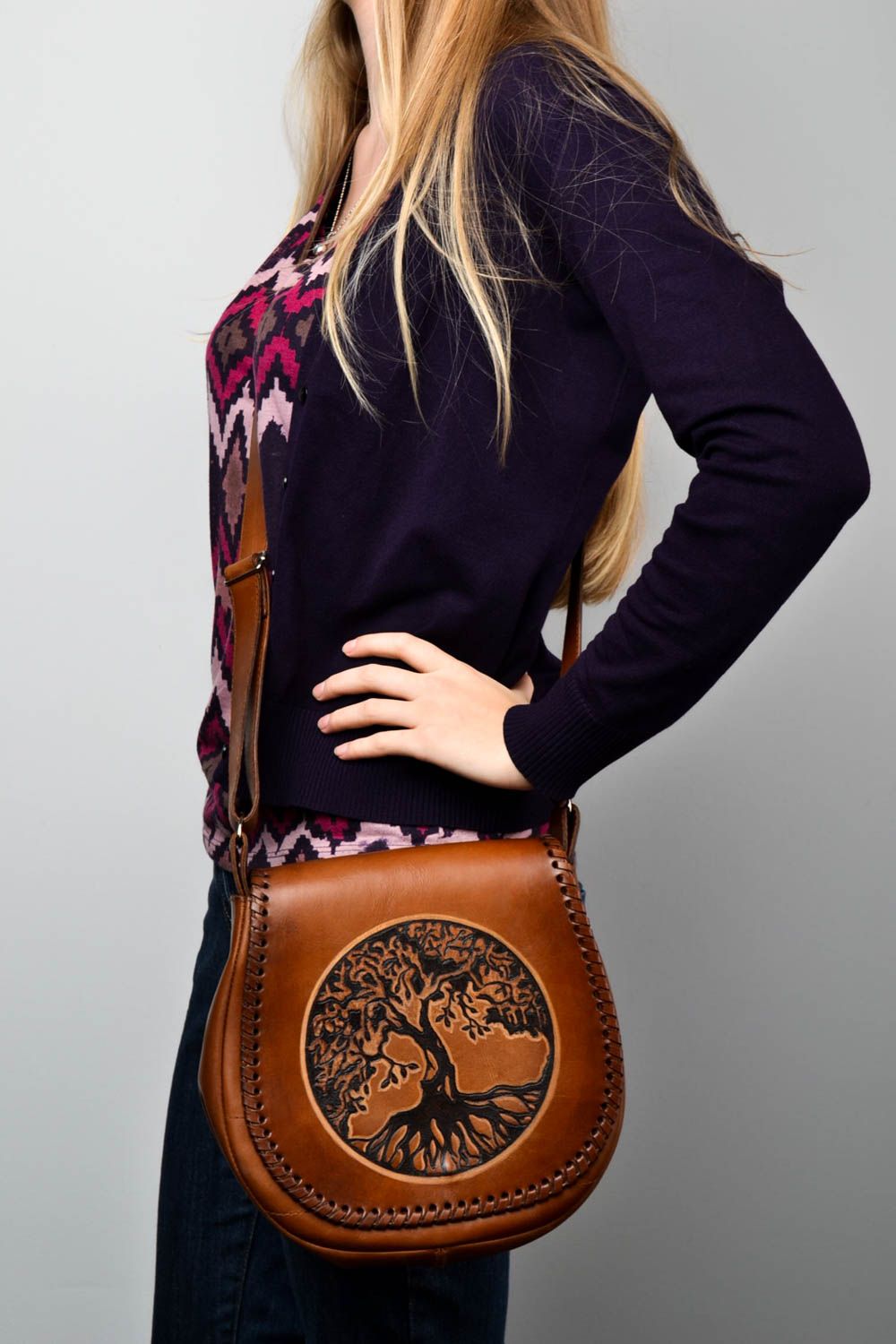 Handmade leather accessories designer shoulder bag stylish purse for women photo 1
