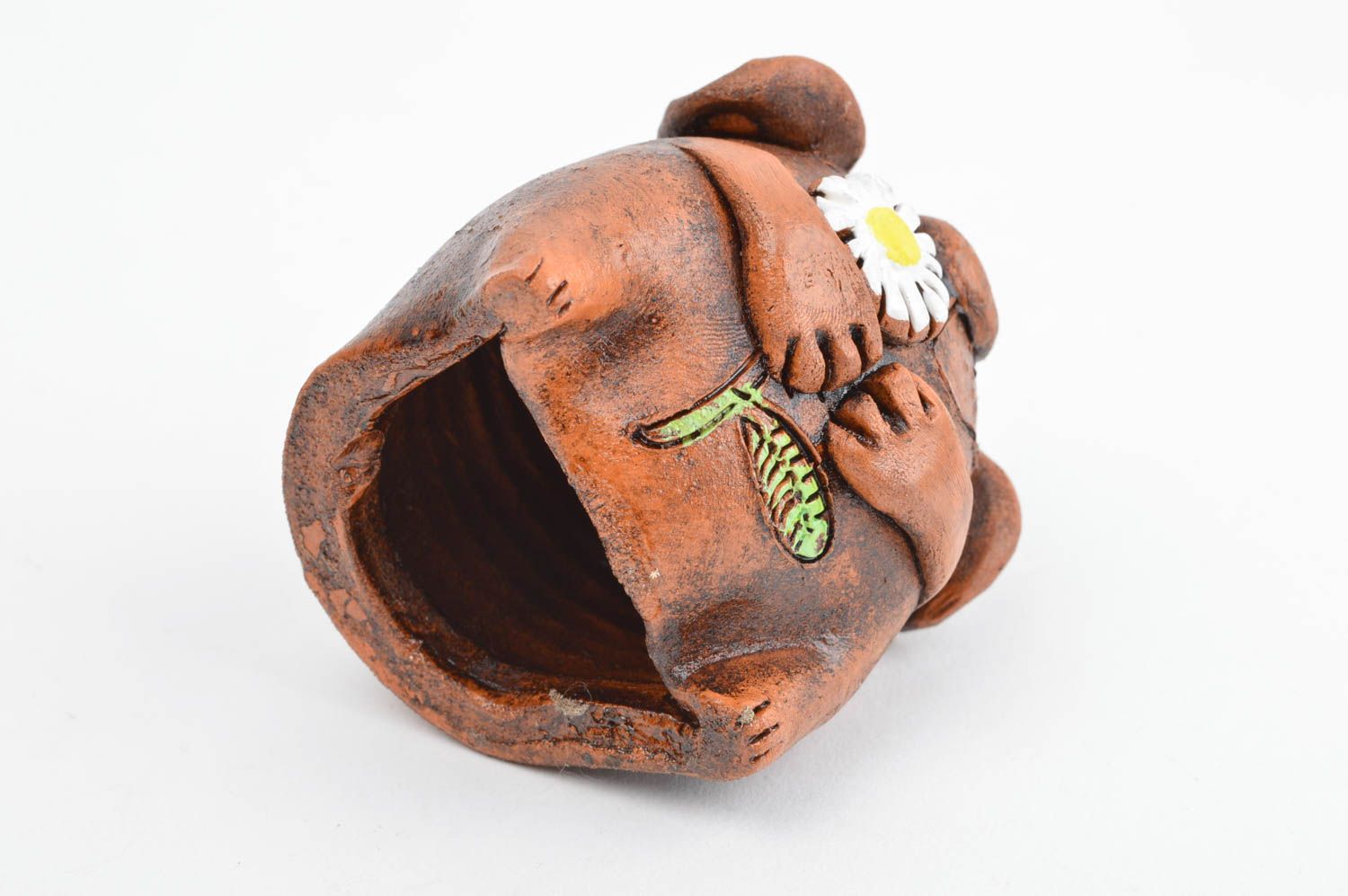 Handmade Wohnzimmer Deko Kinder Geschenk Keramik Figur Hund mit Kamille lustig foto 5