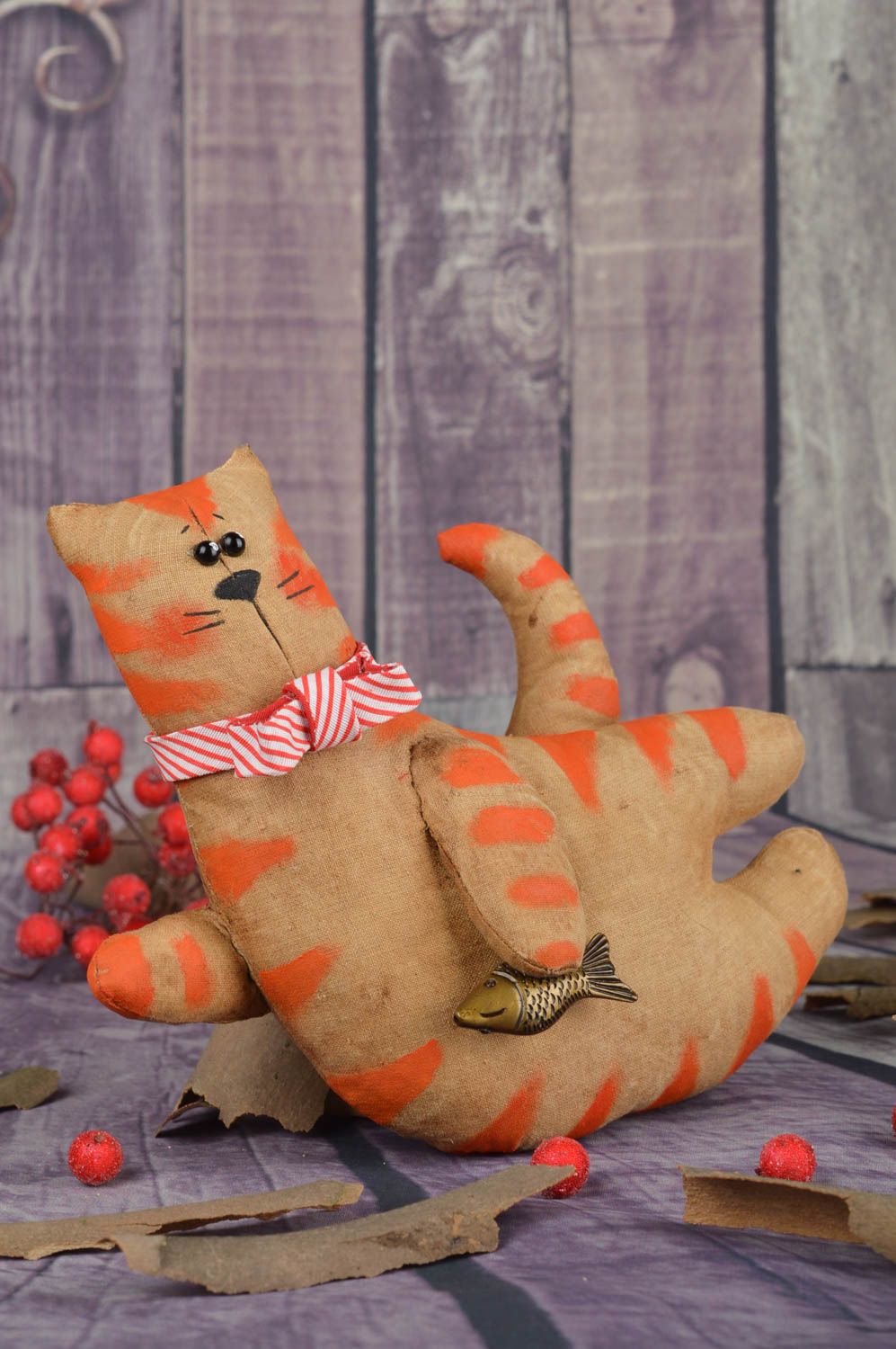 Мягкая игрушка ручной работы предмет интерьера в виде кота интерьерная игрушка фото 1