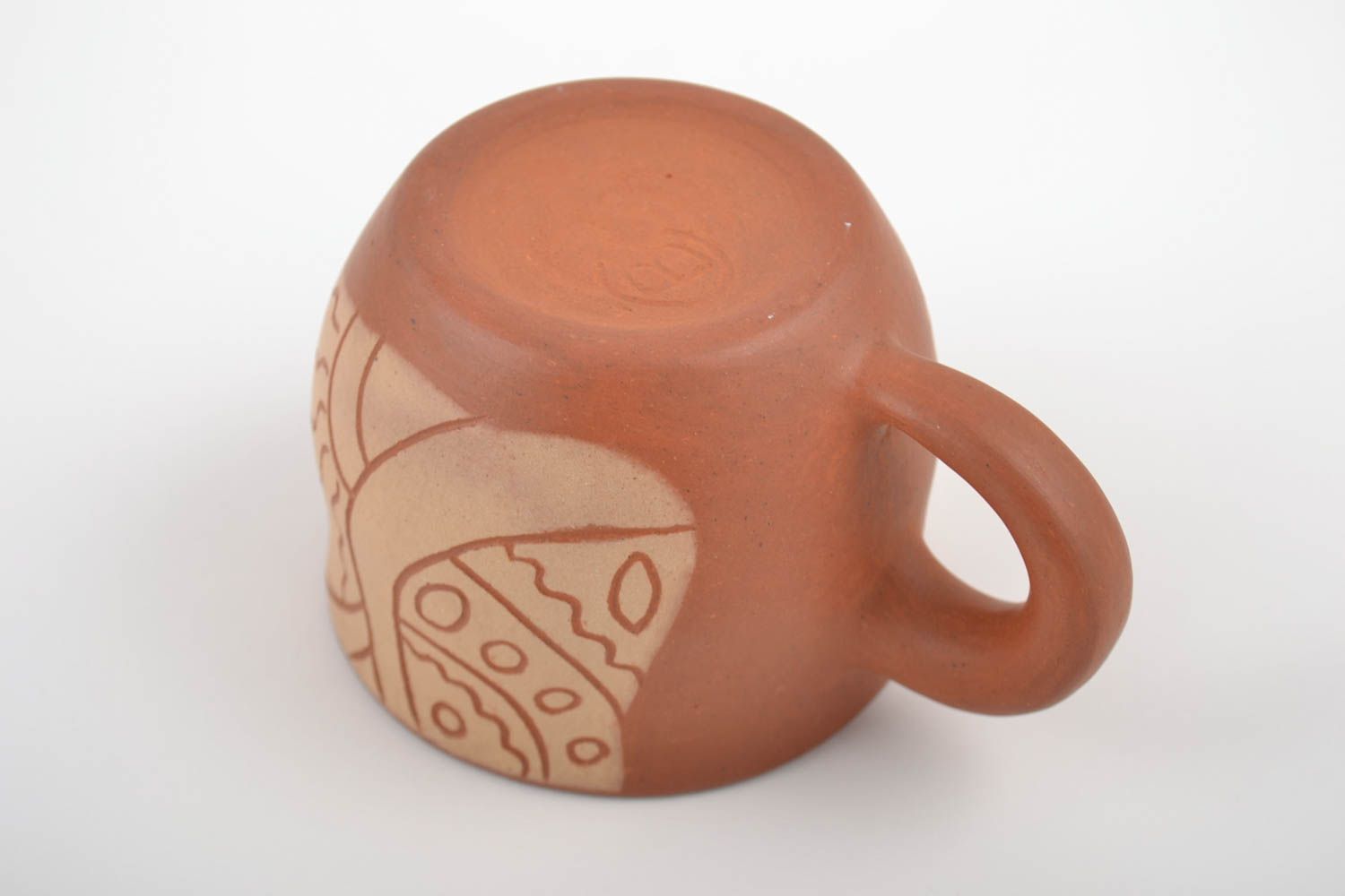 Schöne bemalte braune Teetasse aus Ton 300 ml umweltsicher Künstler Handarbeit  foto 4