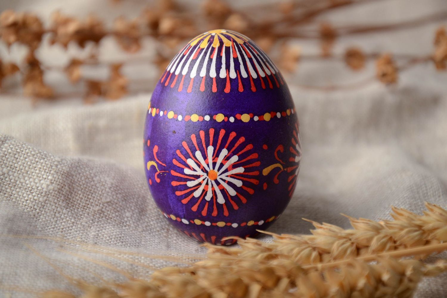 Handmade Easter egg of violet color in Lemkiv style photo 1