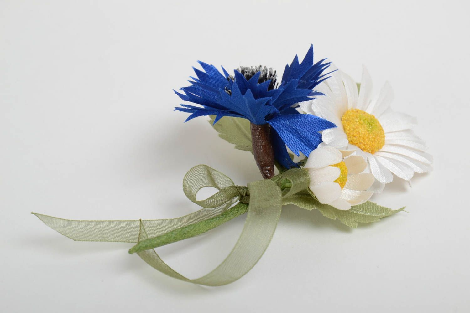 Designer's brooch with wild flowers made of fabric with petals nice handmade photo 4