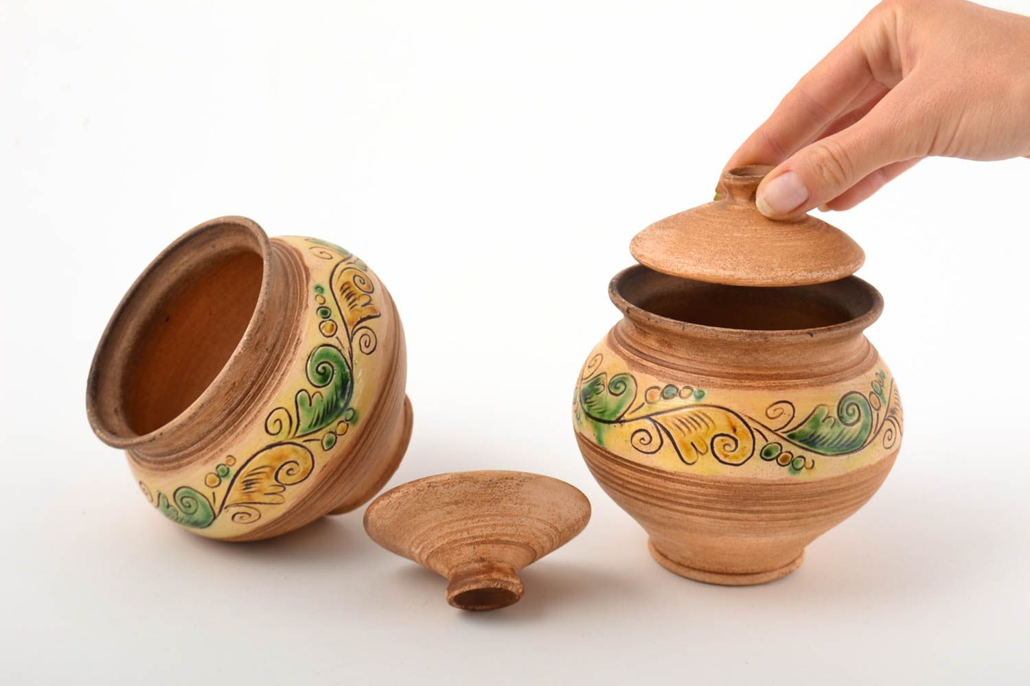 Keramik Topfset handmade Küchen Zubehör Töpfe Keramik 400 ml 2 Stück bemalt foto 5