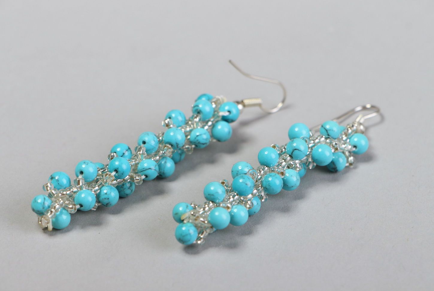 Long earrings made of beads with turquoise photo 1