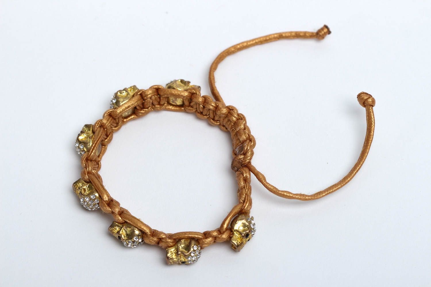 Golden color rope skull shape gold color beads strand bracelet for women photo 2
