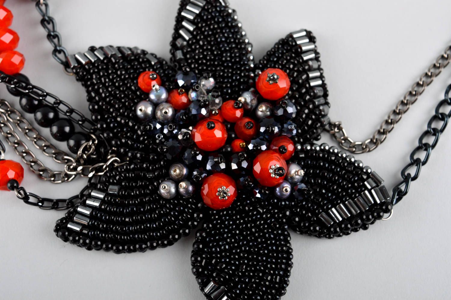 Elegant massive necklace unusual handmade necklace beaded black jewelry photo 4