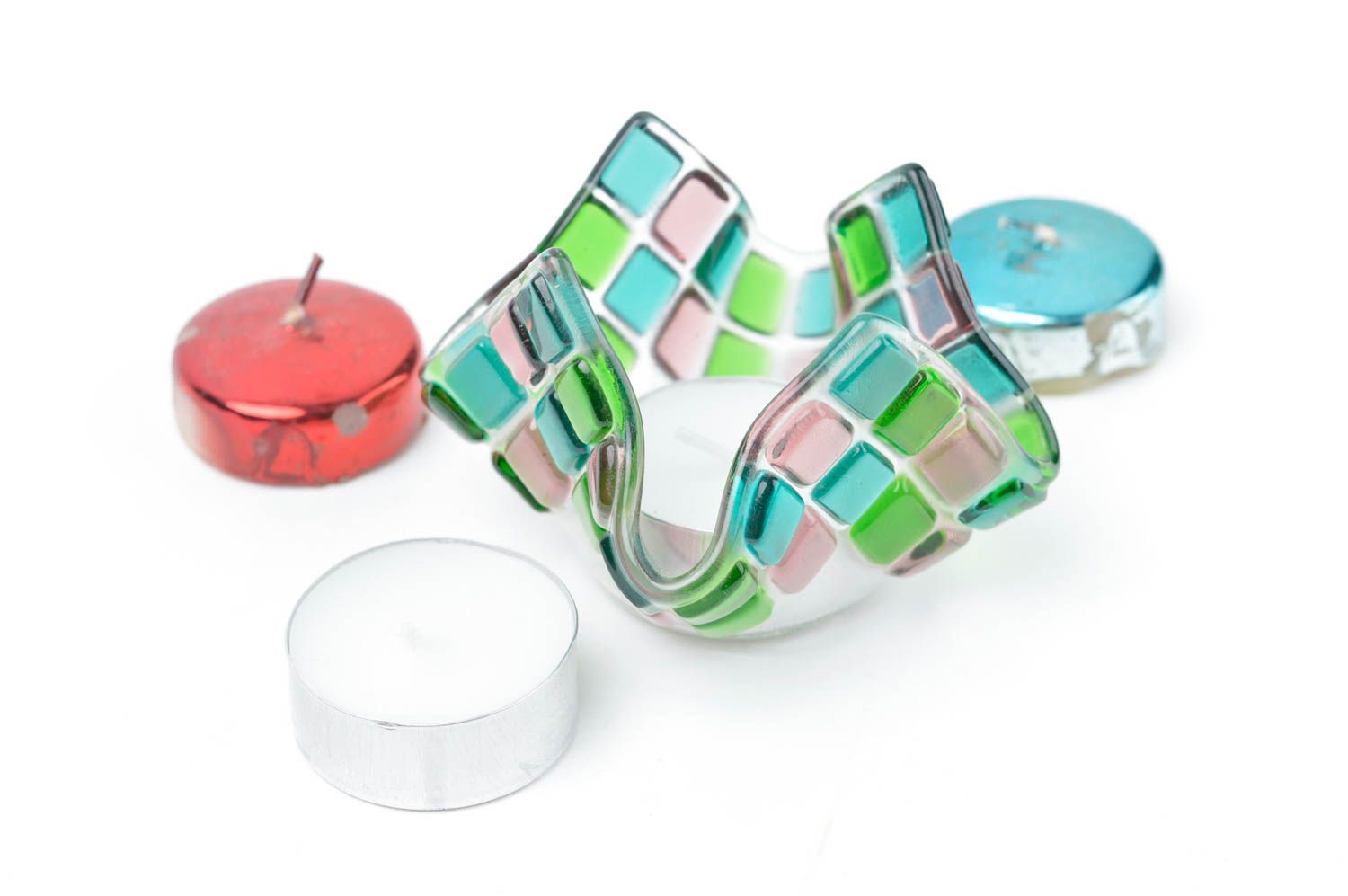 Handmade Teelichthalter aus Glas Kerzenständer aus Glas Haus Dekor Fusing schön foto 1
