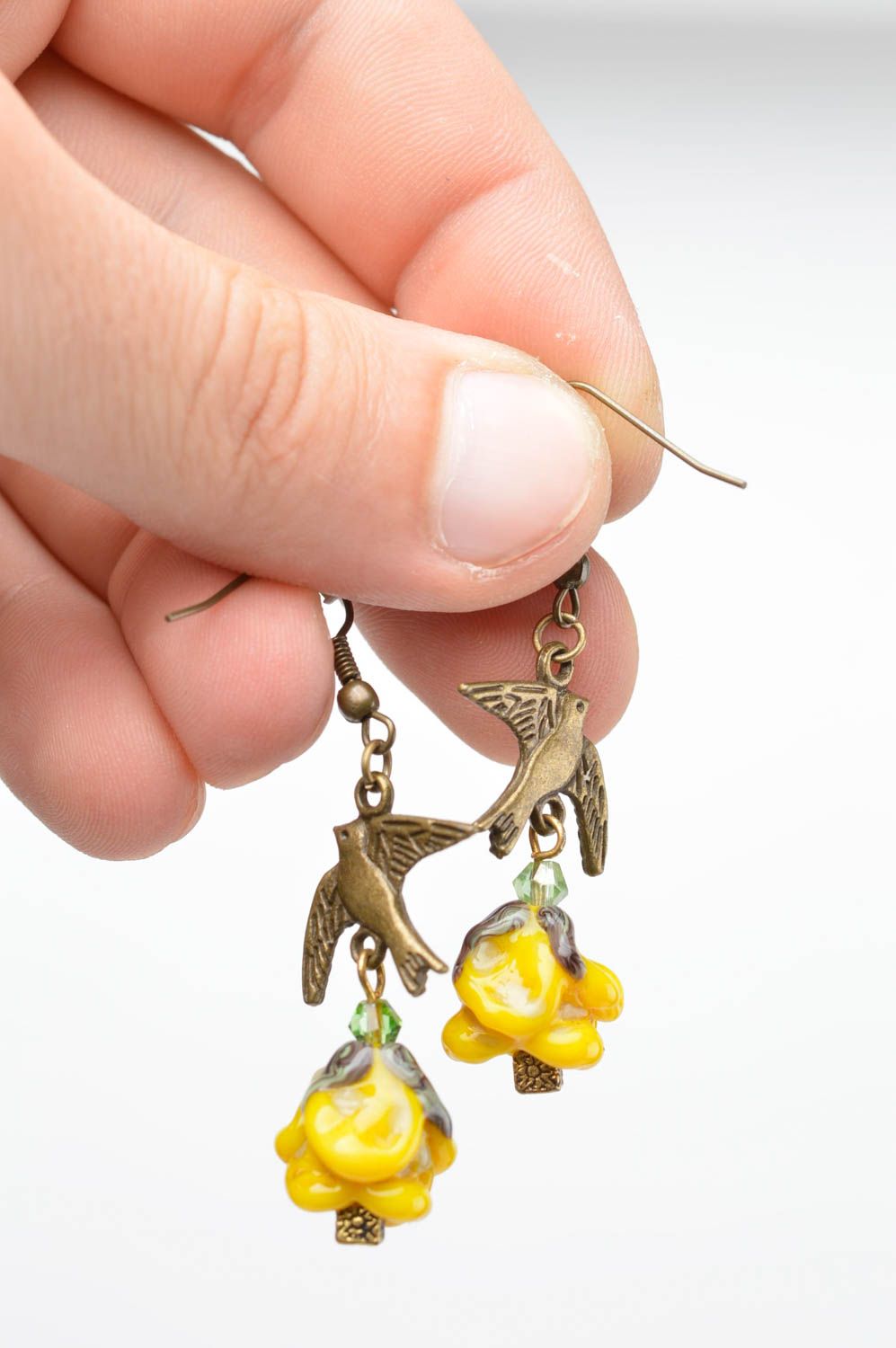 Modische handgemachte Glas Ohrringe Damen Schmuck Accessoire für Frauen in Gelb foto 5