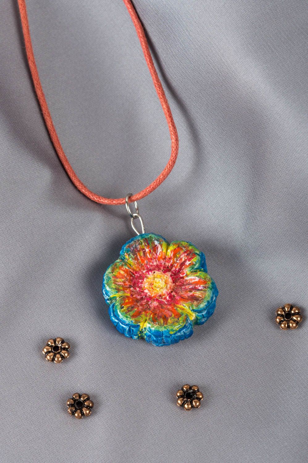 Clay designer pendant handmade ceramic pendant for woman flower shaped photo 1