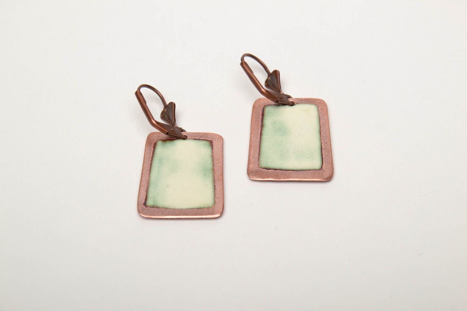 Copper earrings painted with enamels in blue color palette photo 5