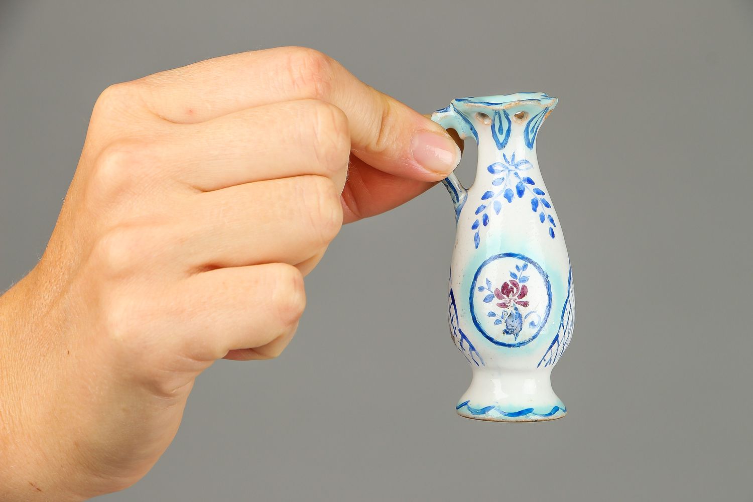 Super tiny 3 inches ceramic handmade vase in floral design 0,09 lb photo 4