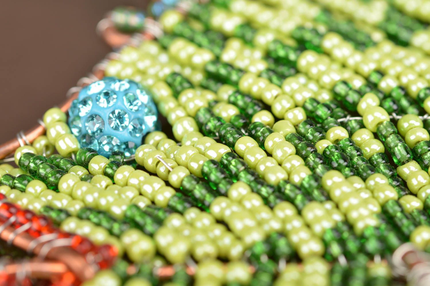 Handmade small beautiful green interior pendant made of beads cute fish photo 4