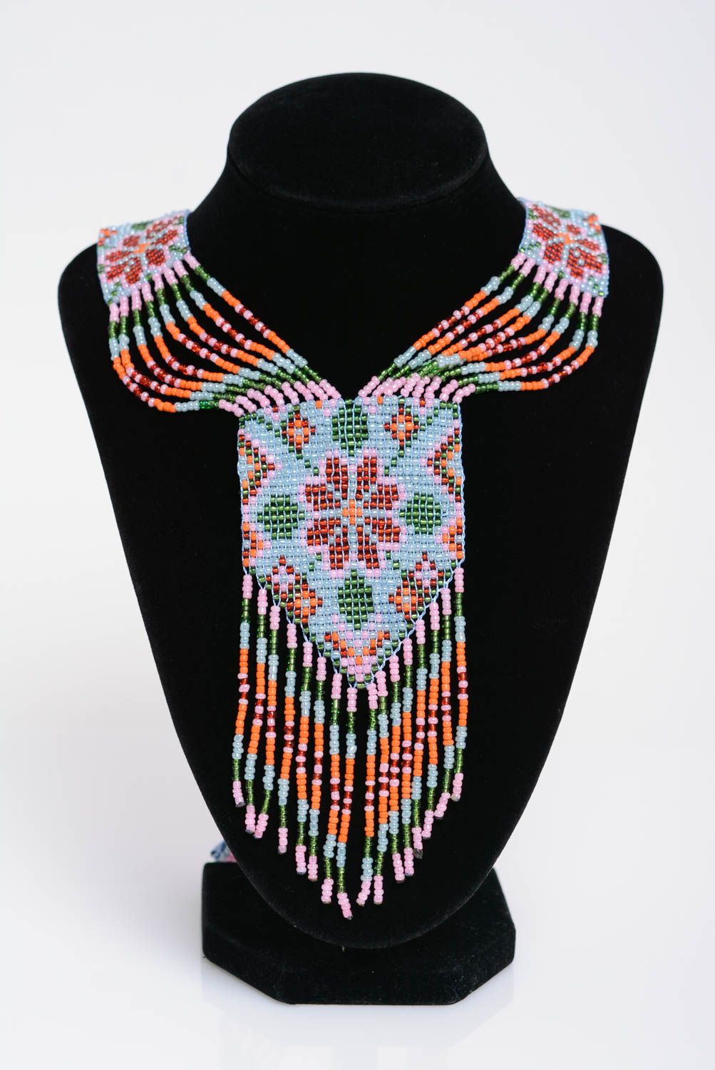 Collier en perles de rocaille motif floral multicolore style ethnique fait main photo 3