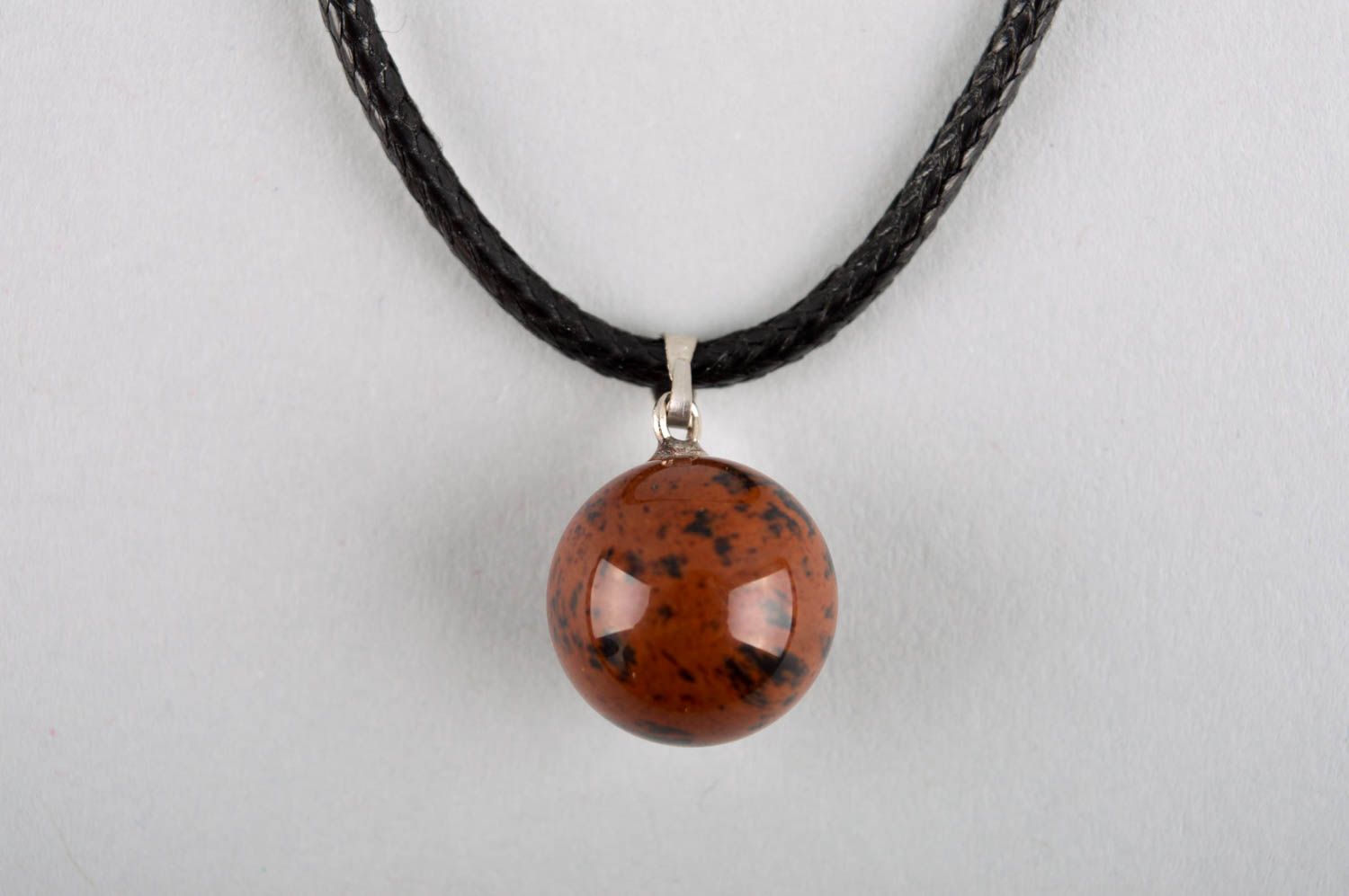 Handmade cord pendant with natural stone stylish jewelry handmade accessories  photo 1