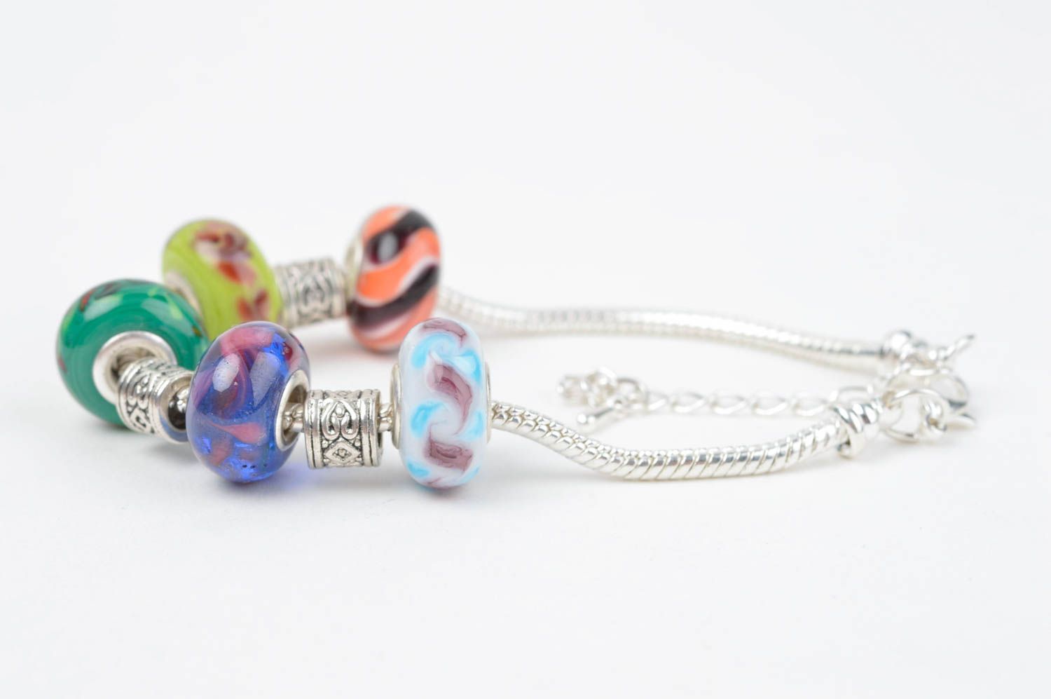 Pandora-style glass beaded metal chain bracelet for girls photo 2