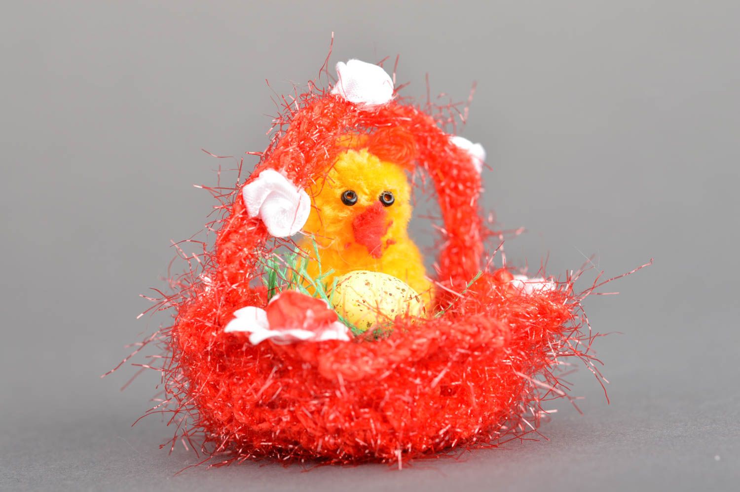 Small handmade colorful crochet soft toy chicken for gift and interior decor photo 2