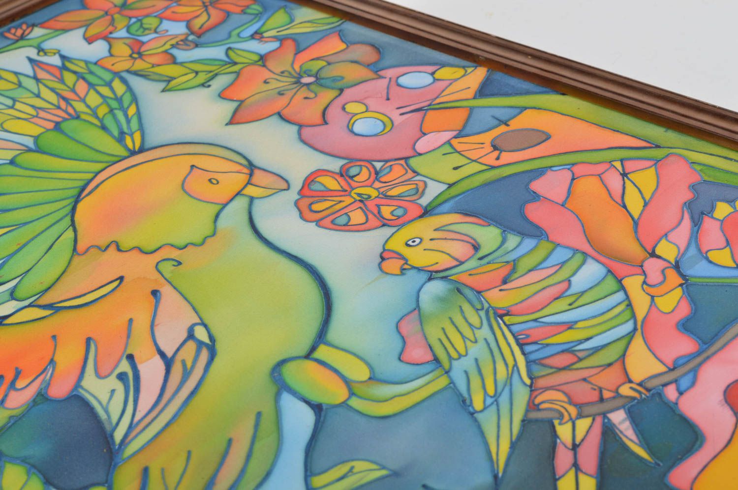 Tableau en batik à froid sur tissu fait main décoratif Perroquets multicolores photo 5