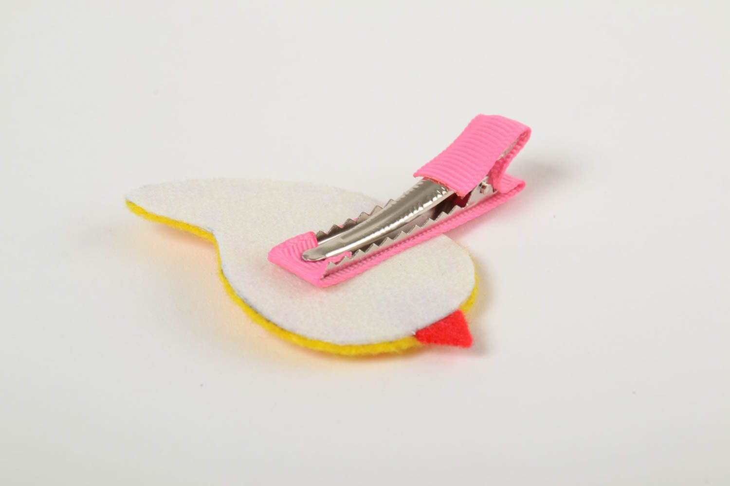 Handmade hair clip yellow with pink made of rep ribbons and fleece for children photo 3