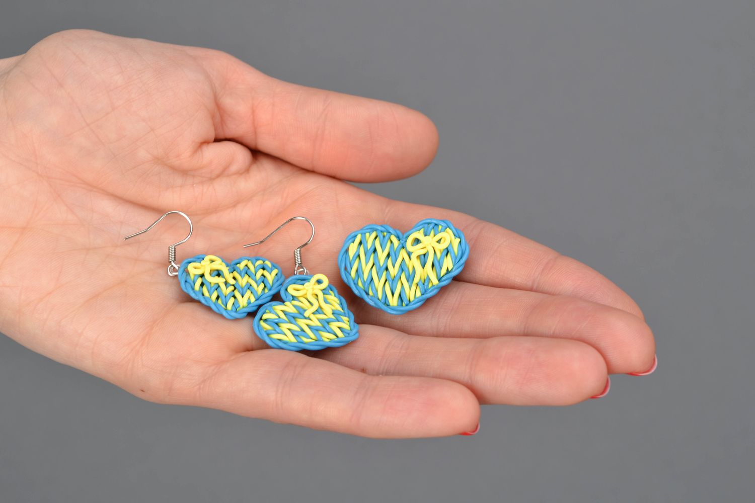 Handmade polymer clay jewelry earrings and brooch Heart photo 2