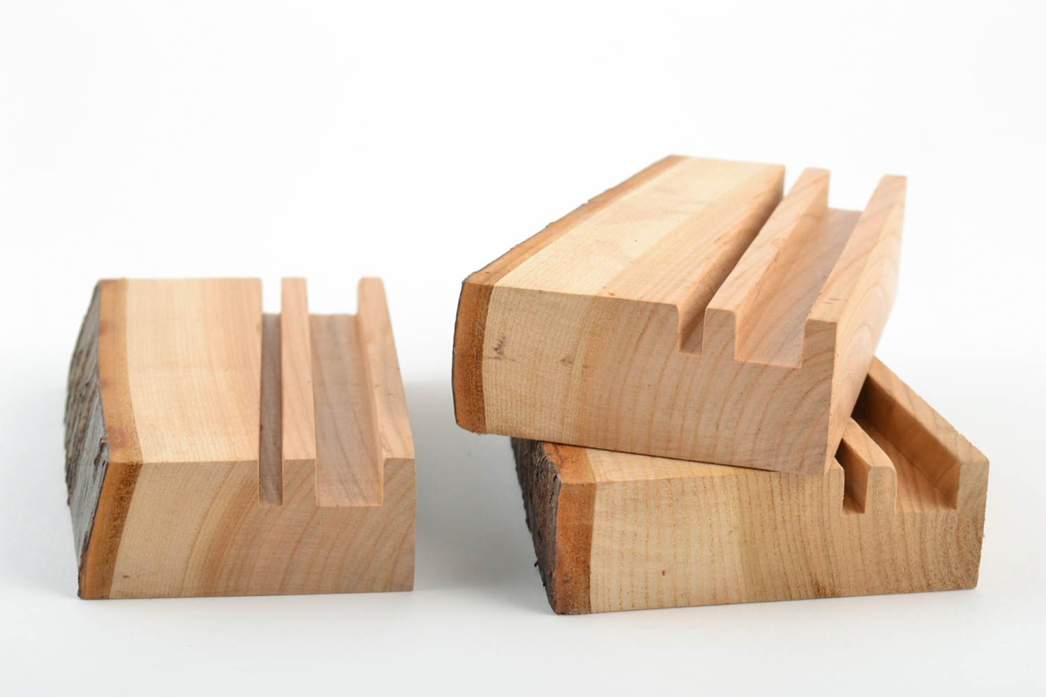 Handmade Holz Tablet Halter Set 3 Stück originell Designer Ständer für Gadgets foto 2