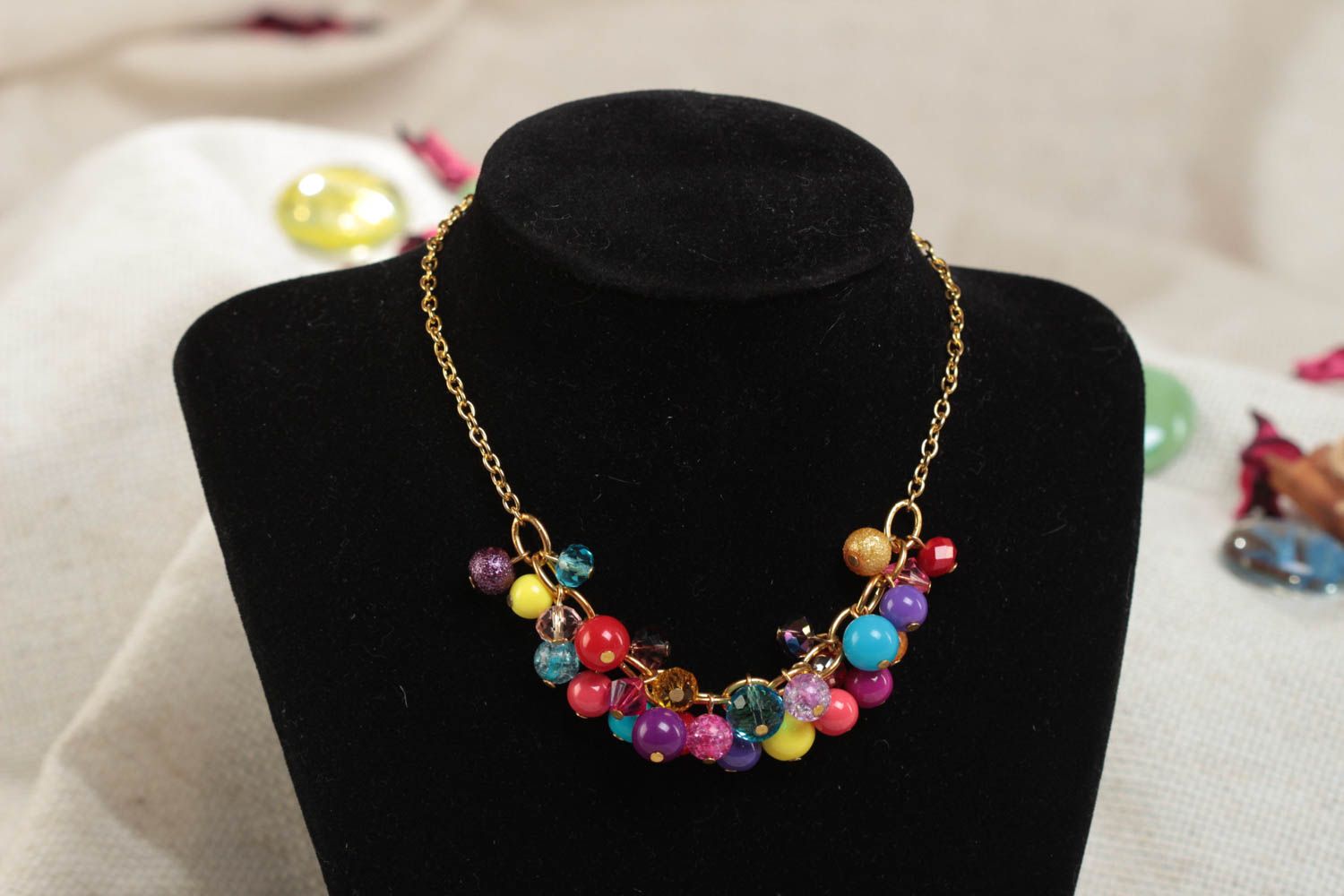 Beautiful stylish handmade children's necklace on chain with bright beads photo 1