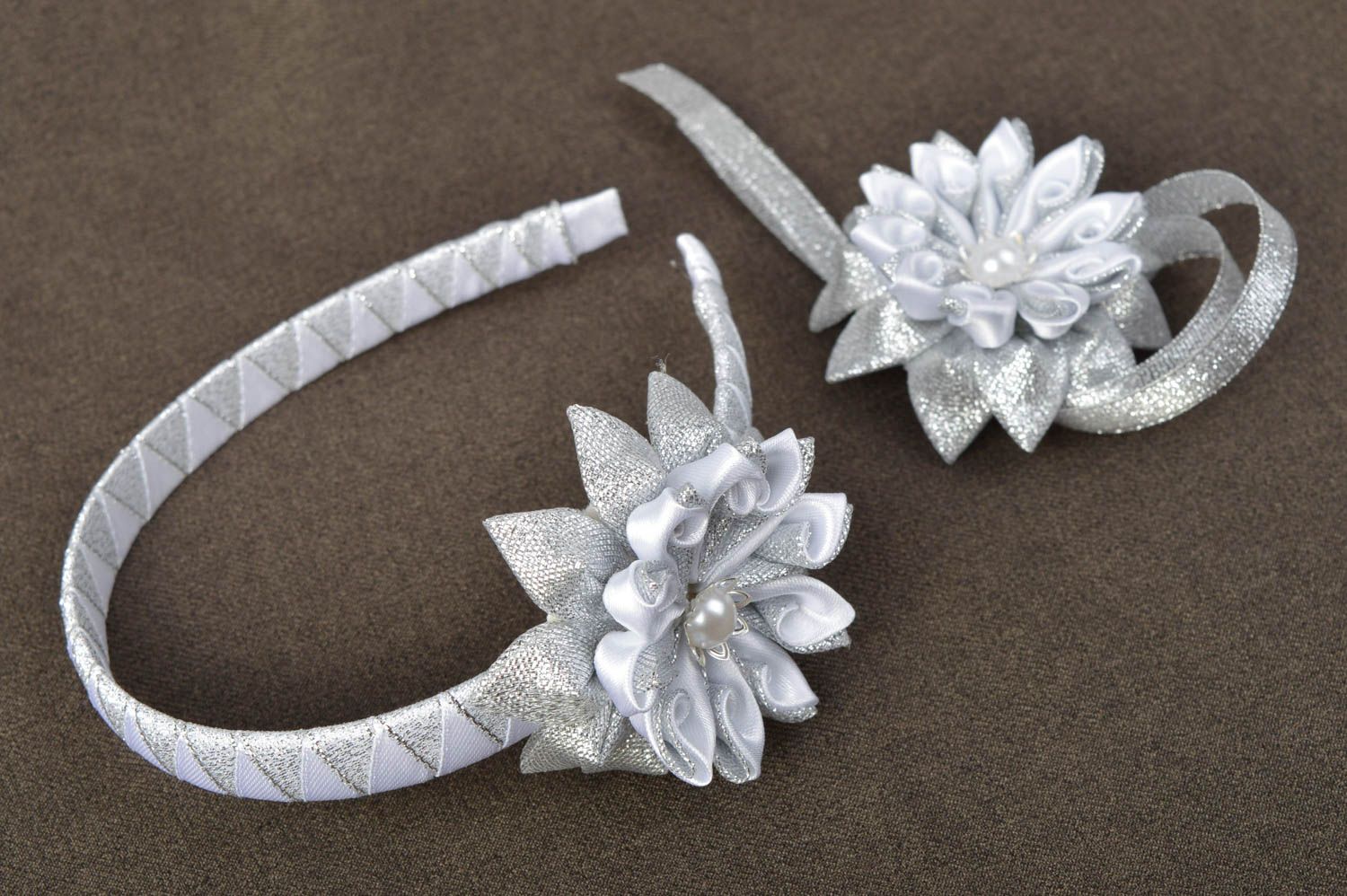 Beautiful handmade hair band textile bracelet designs kanzashi flower gift ideas photo 1