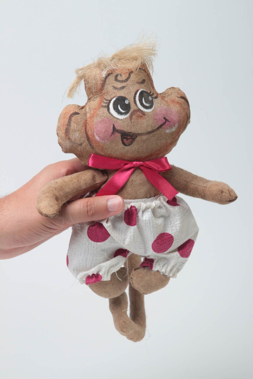 Обезьянка ручной работы декоративная мягкая игрушка с розовым бантиком  фото 5
