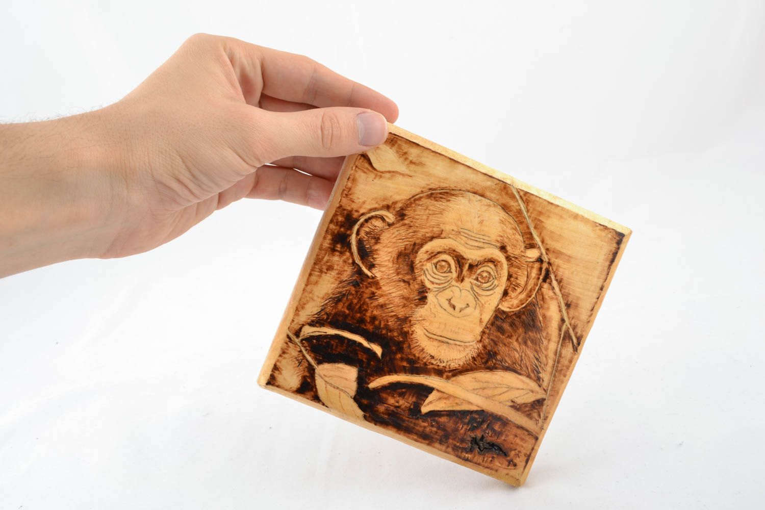 Tableau en bois fait main chimpanzé photo 4
