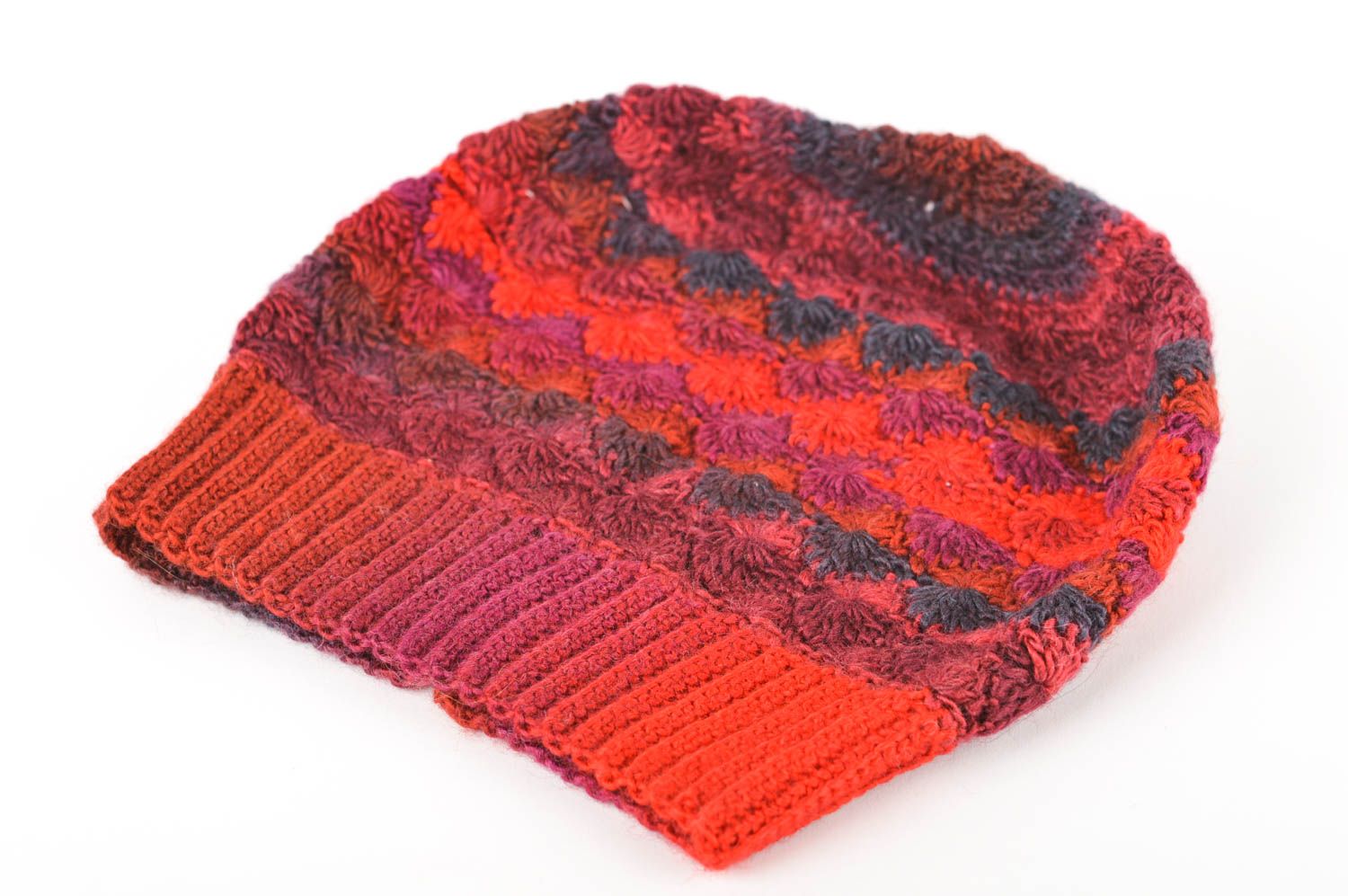 Bonnet tricot fait main Chapeau chaud Vêtement femme hiver laine rouge  photo 2