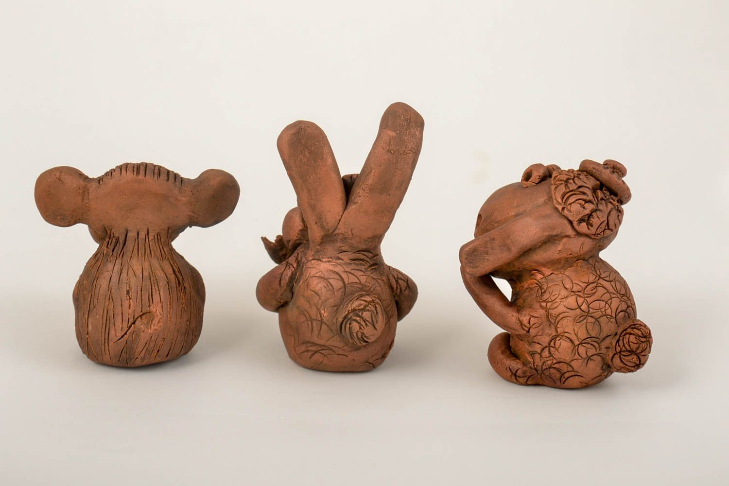 Tier Statuen handmade Figuren aus Ton Keramik Deko Set originell 3 Stück schön foto 4