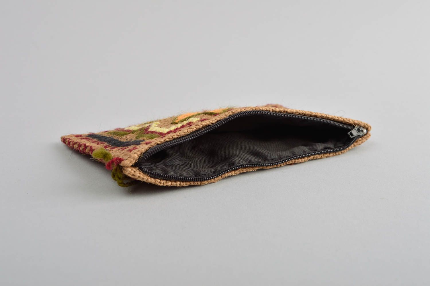 Portefeuille en tissu Porte-monnaie fait main avec broderie Cadeau femme photo 5