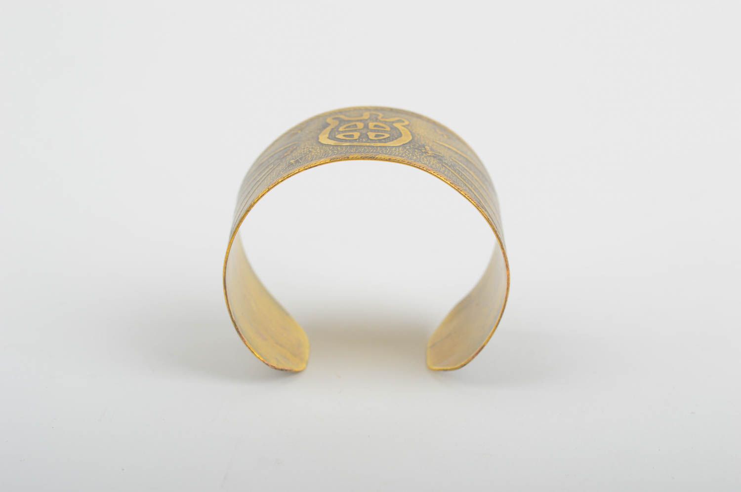 Handmade wide brass bracelet unusual bracelet with ornament designer jewelry photo 3