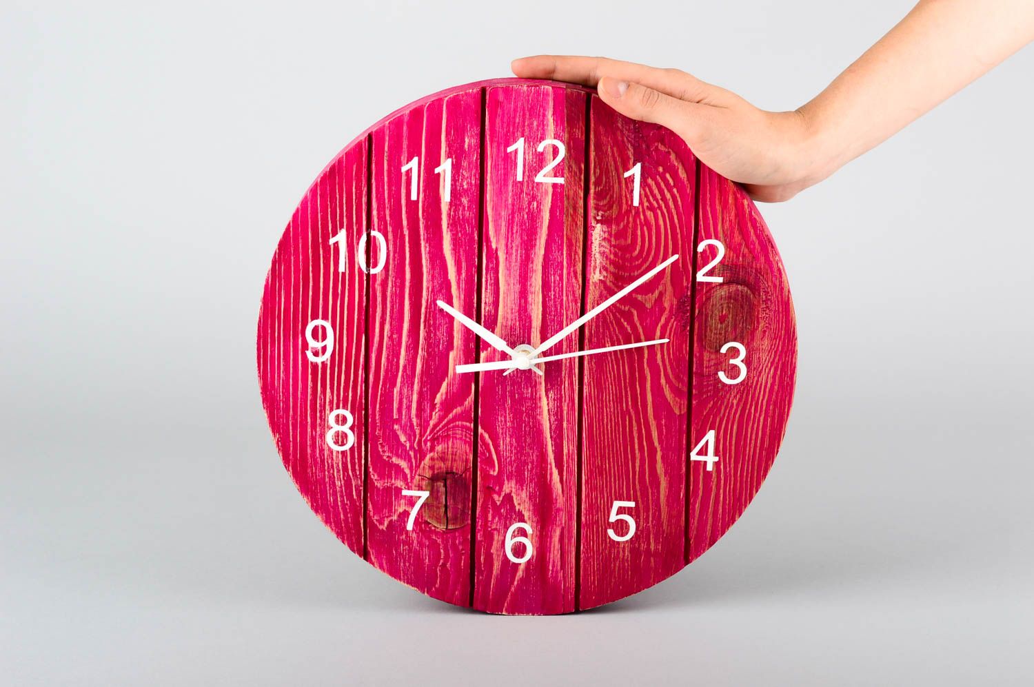 Designer Uhr Wand handgemachte Holz Wanduhr in Rosa runde Wanduhr aus Holz foto 2