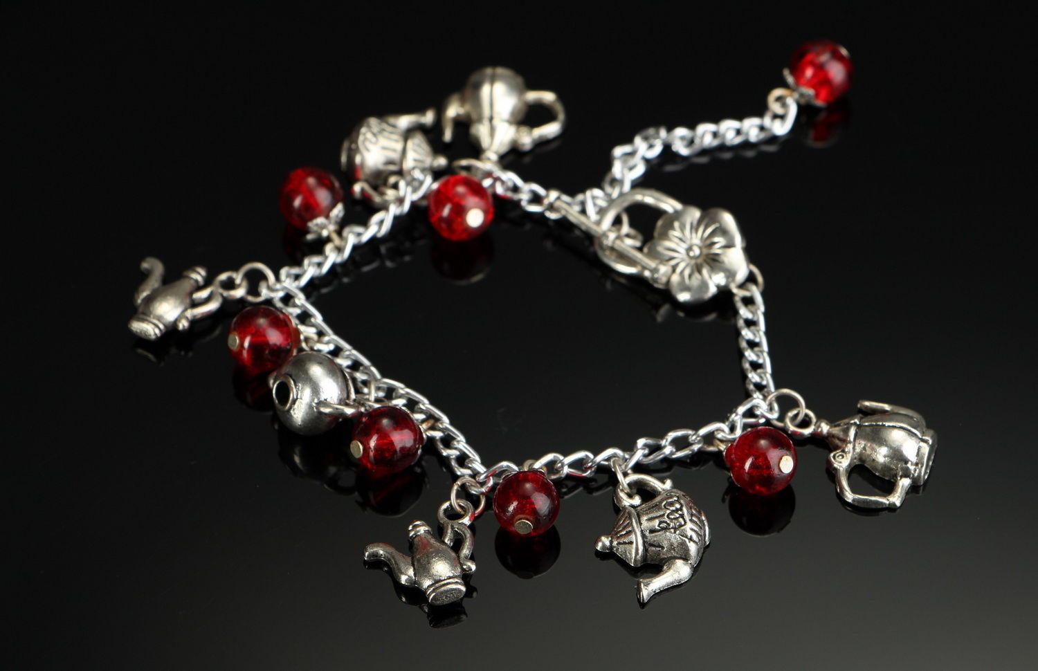 Bracelet en acier et perles de verre Théières photo 3
