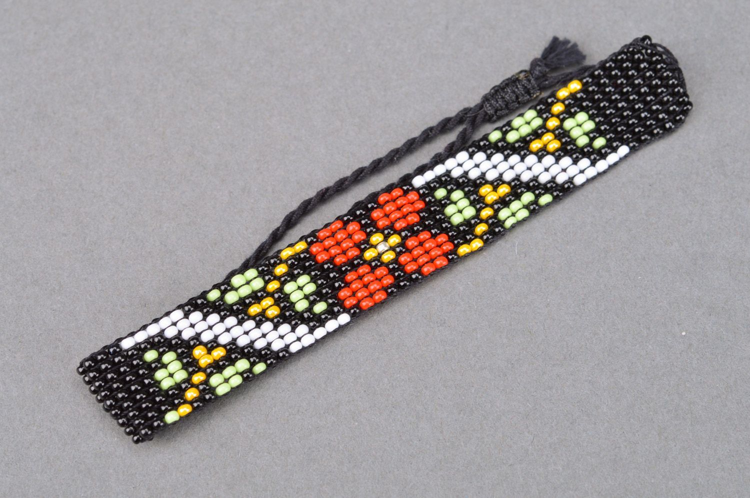 Large bracelet de perles de rocaille noir à motif floral multicolore fait main photo 5