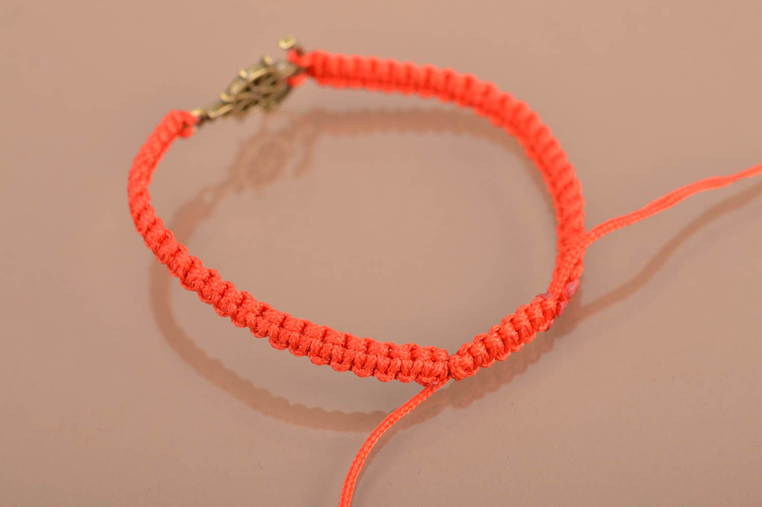 Handmade cute thin woven red bracelet made of silk threads with anchor photo 5