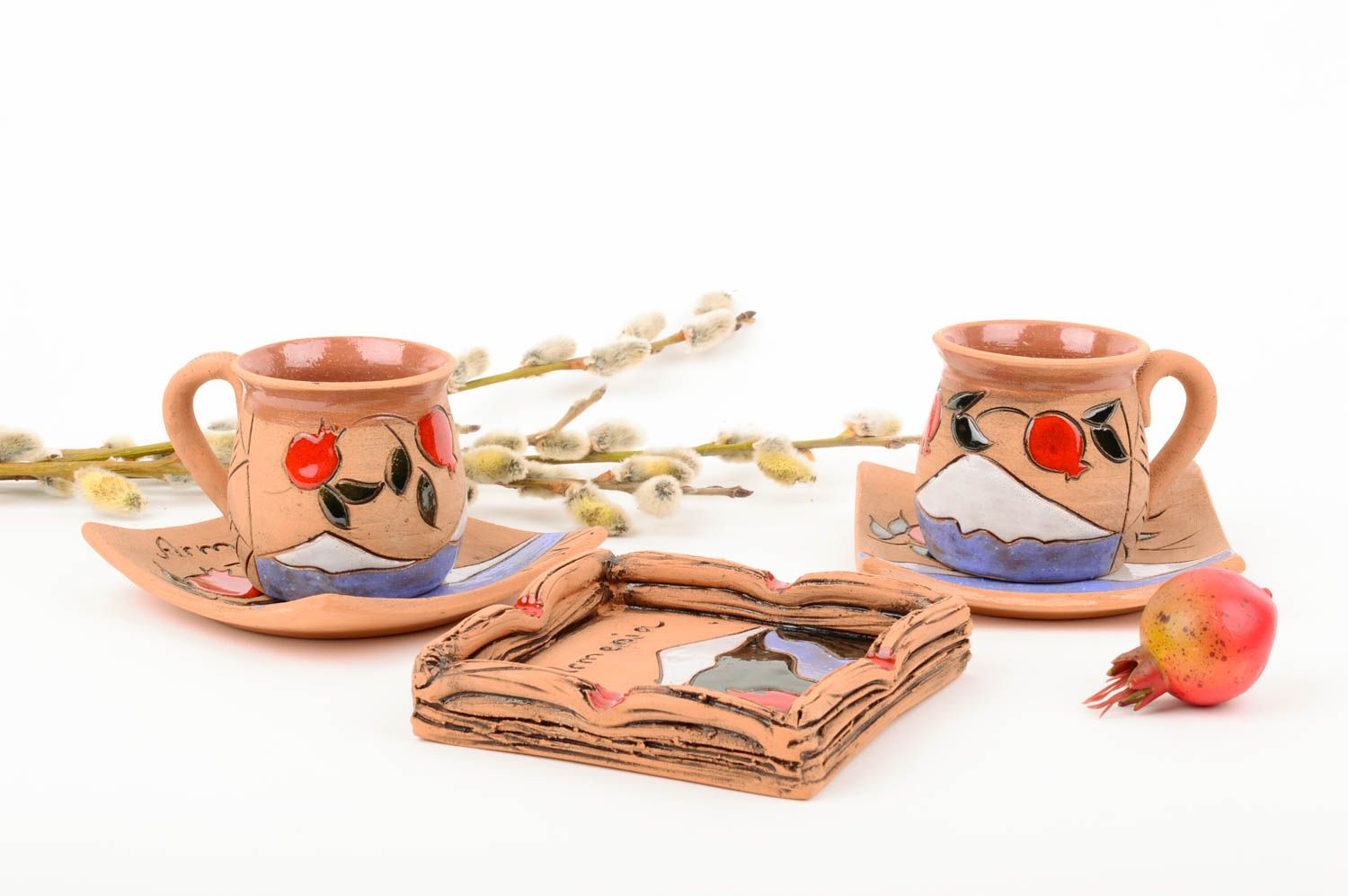 Tazas artesanales de arcilla y cenicero menaje de cocina regalos originales  foto 1