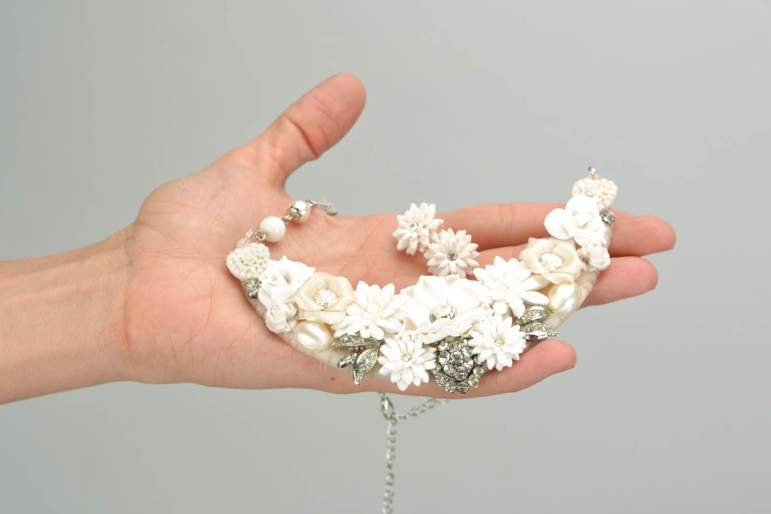 Conjunto de jóias de argila de polímero feitos à mão acessórios de mulher artesanais Respiração branca foto 2