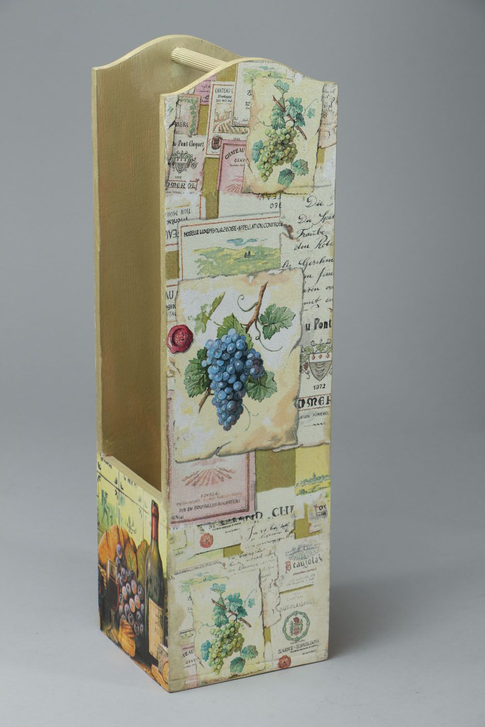 Boîte à bouteille en bois décorée de serviettage photo 2